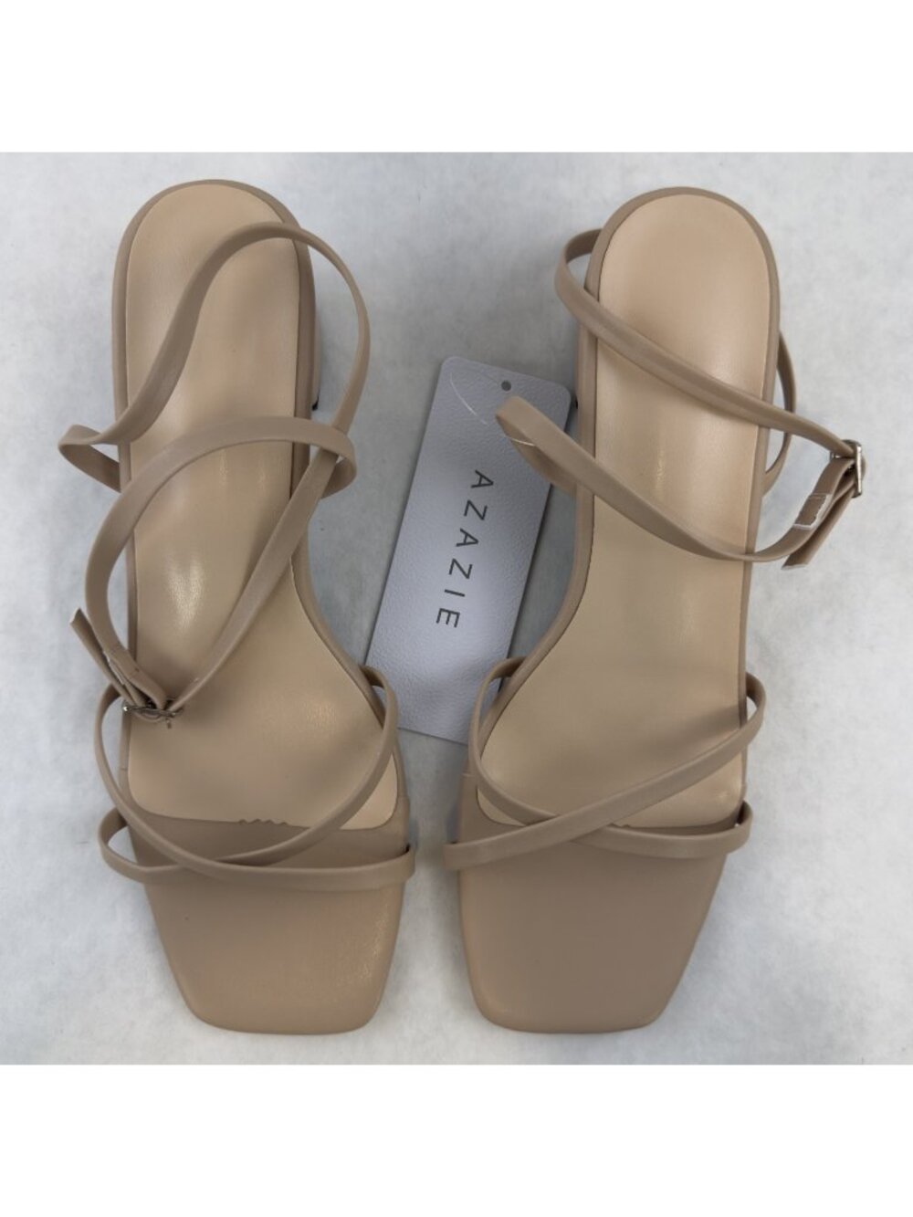 Azazie Strap Mid Heel Sandals Womens Size 40/9.5 Nude Bridesmaids Block Heel NEW